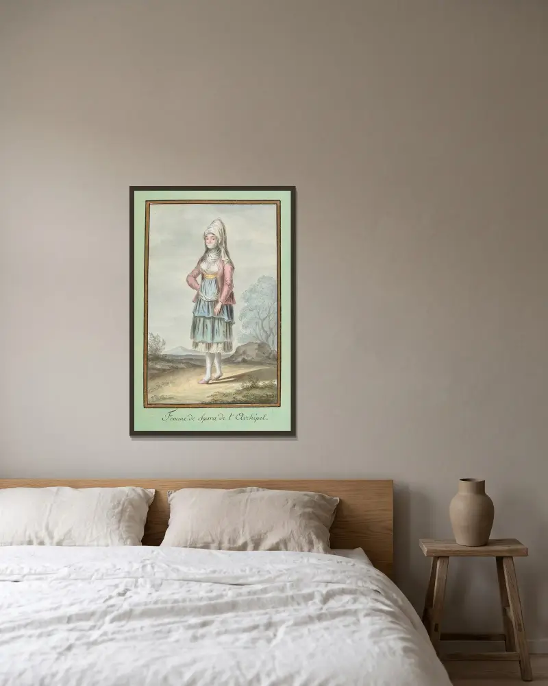 Kvinna från Psara (Psara) i arkipelagen av François-Marie Rosset inramad på en vägg