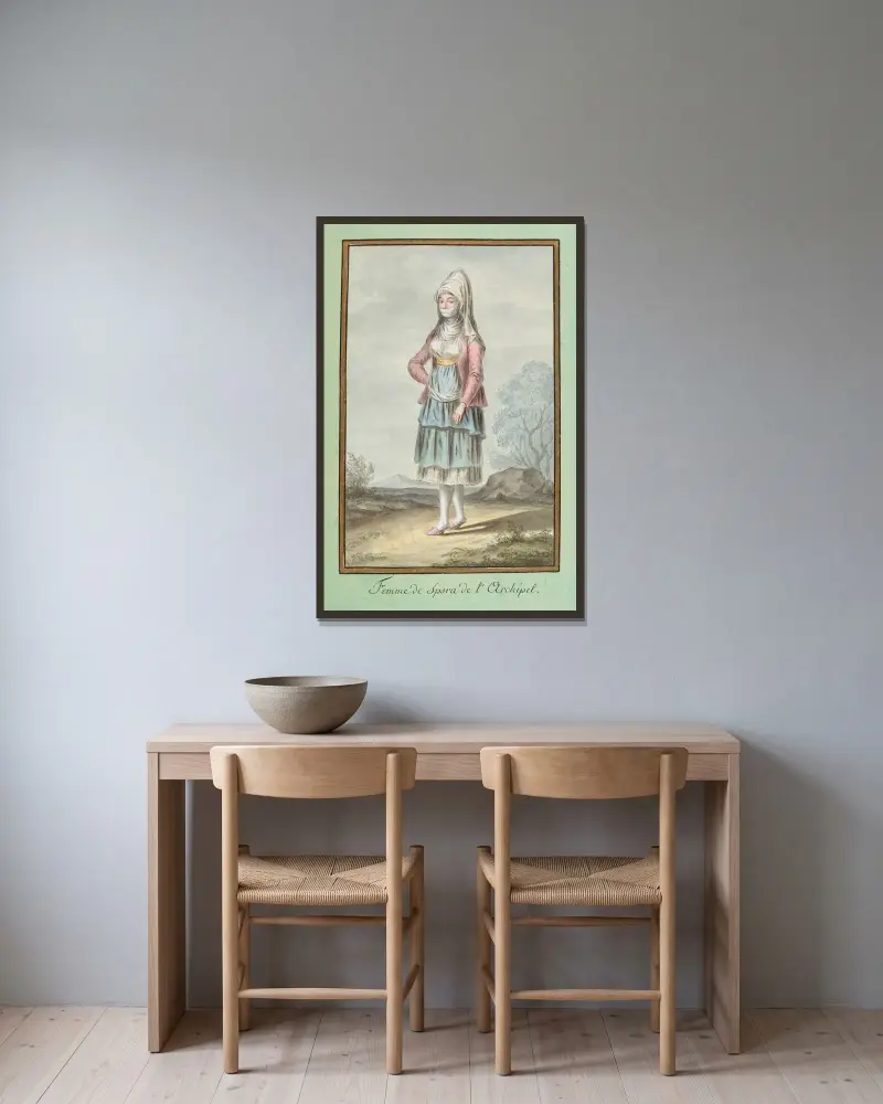Kvinna från Psara (Psara) i arkipelagen av François-Marie Rosset inramad på en vägg