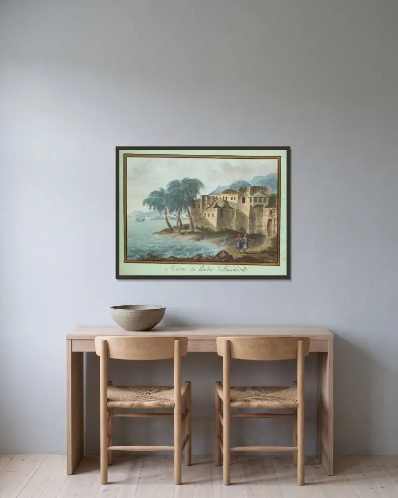 Maison du Pacha d’Alexandrette av François-Marie Rosset inramad på en vägg
