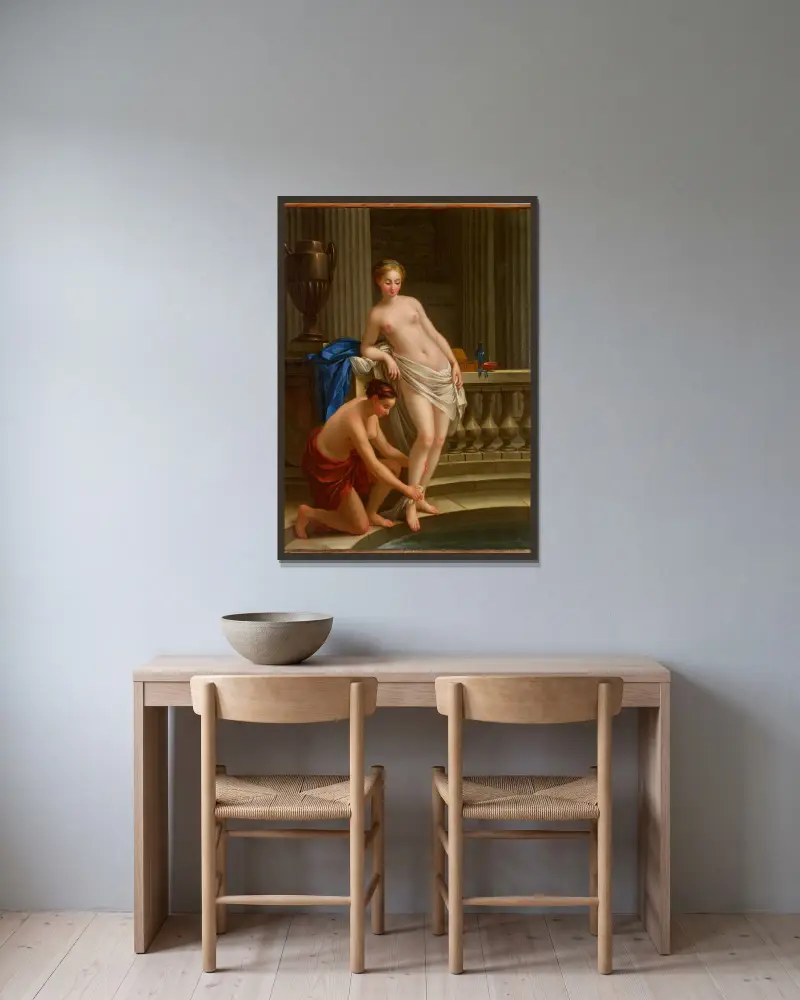 Callisto, nymphe de Diane sortant du bain av Joseph-Marie Vien inramad på en vägg