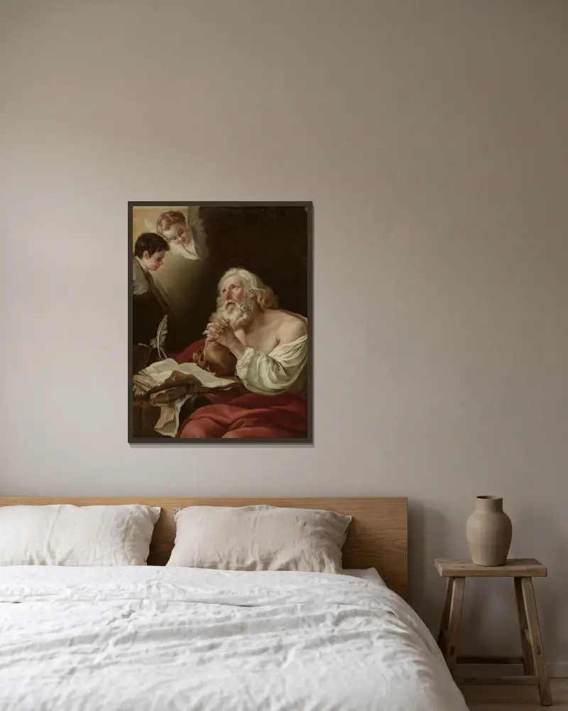 Den helige Hieronymus i bön av Joseph-Marie Vien inramad på en vägg