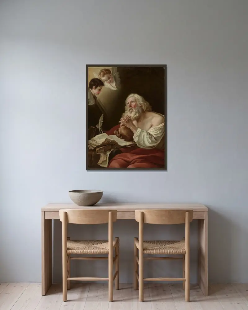 Den helige Hieronymus i bön av Joseph-Marie Vien inramad på en vägg