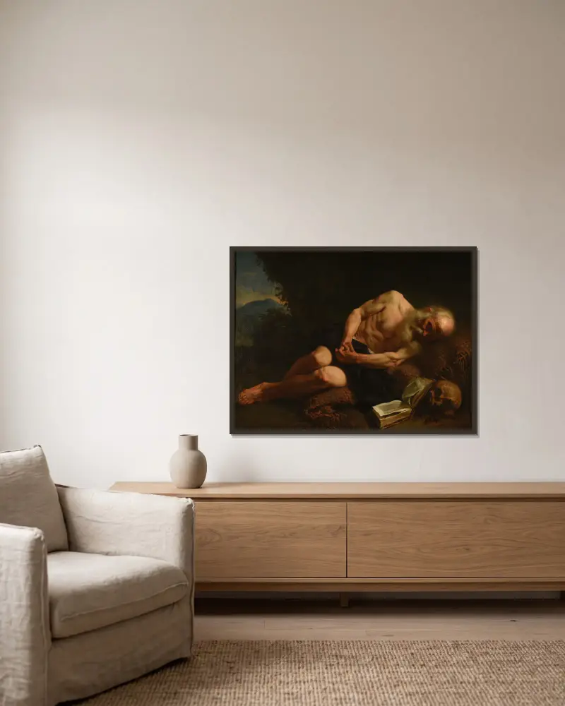 Der heilige Hieronymus von Joseph-Marie Vien gerahmt an einer Wand