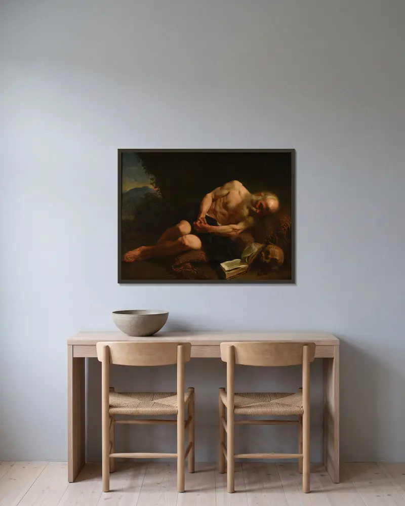 Der heilige Hieronymus von Joseph-Marie Vien gerahmt an einer Wand