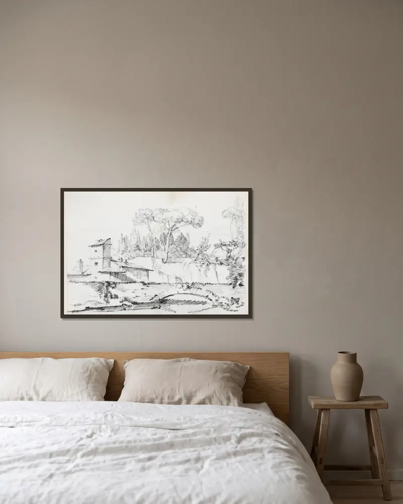 View of the Prato of the Villa Borghese av Joseph-Marie Vien inramad på en vägg