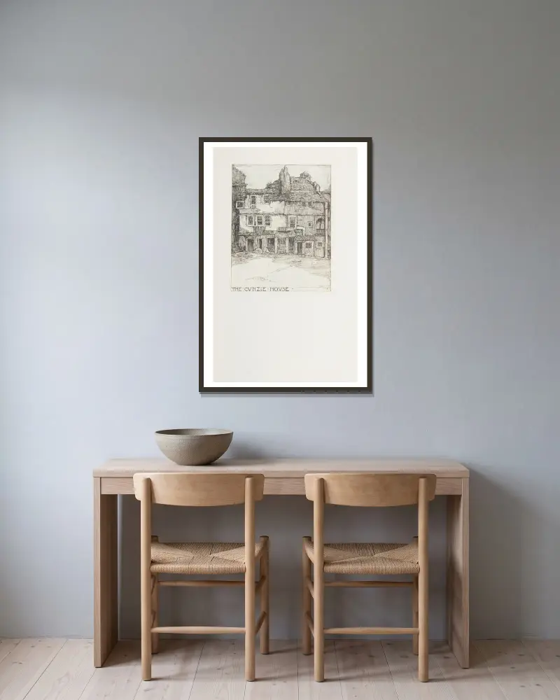 The Cunzie Hovse av Jessie Marion King inramad på en vägg