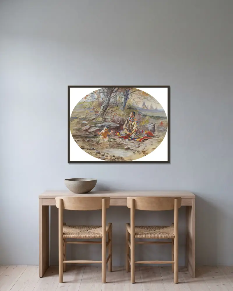 Das Bad von Charles Marion Russell gerahmt an einer Wand