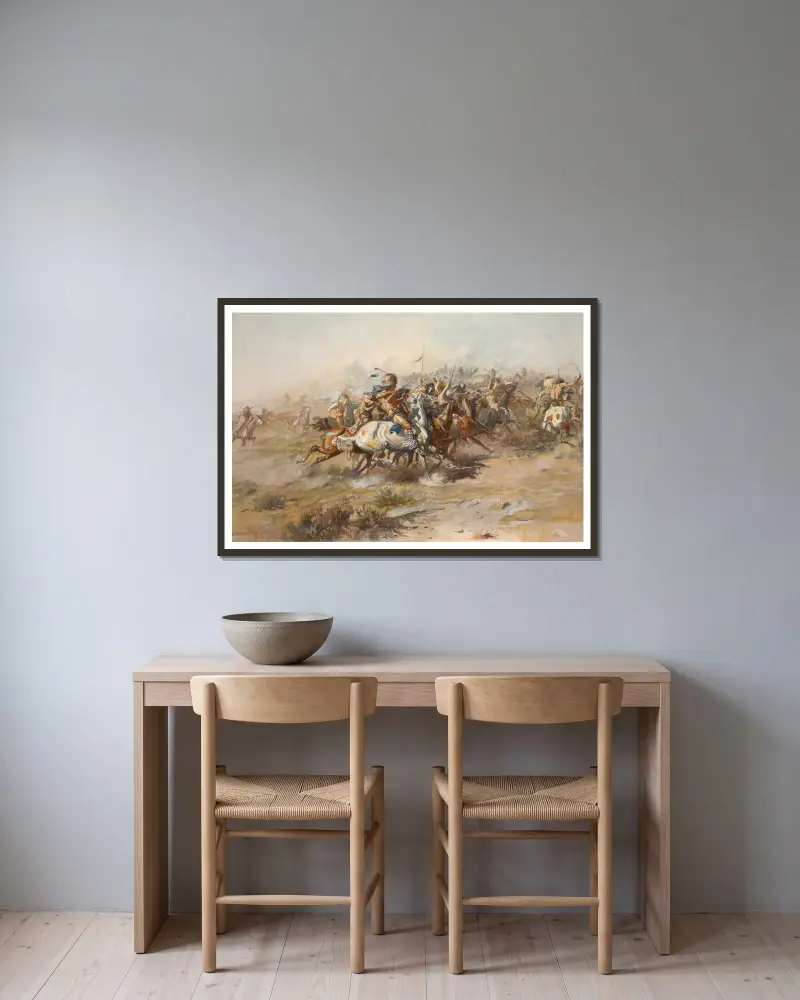 Custers Kampf von Charles Marion Russell gerahmt an einer Wand