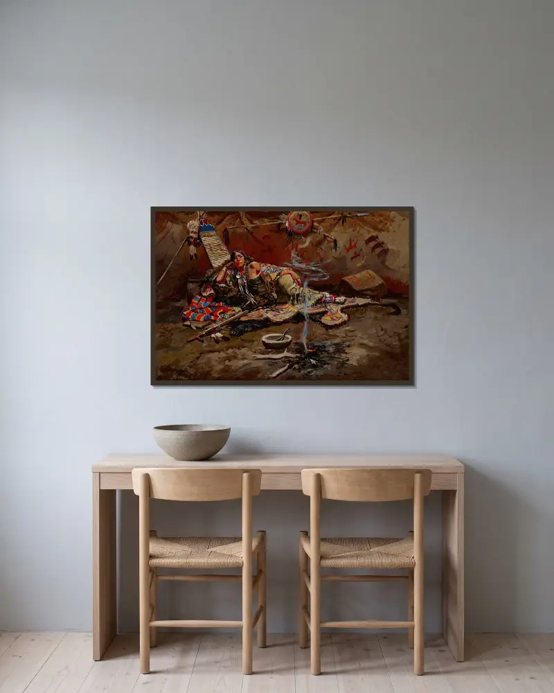 Warten und zornig von Charles Marion Russell gerahmt an einer Wand