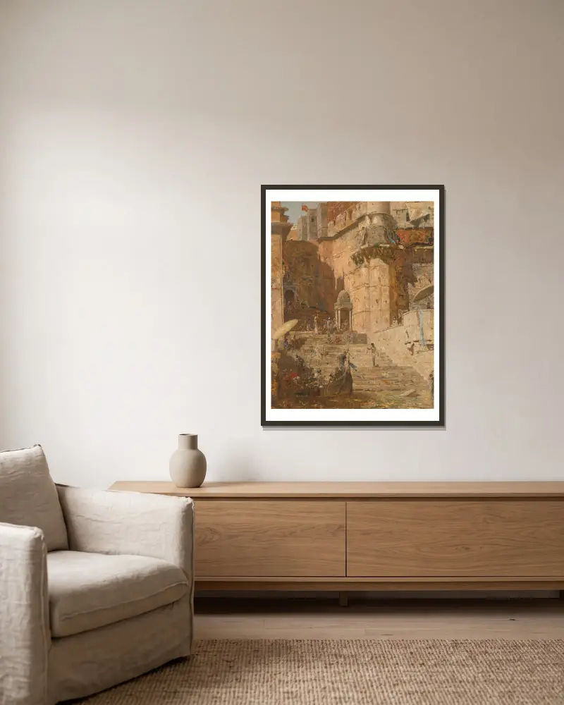 Benares, 1913 von Marius Bauer gerahmt an einer Wand