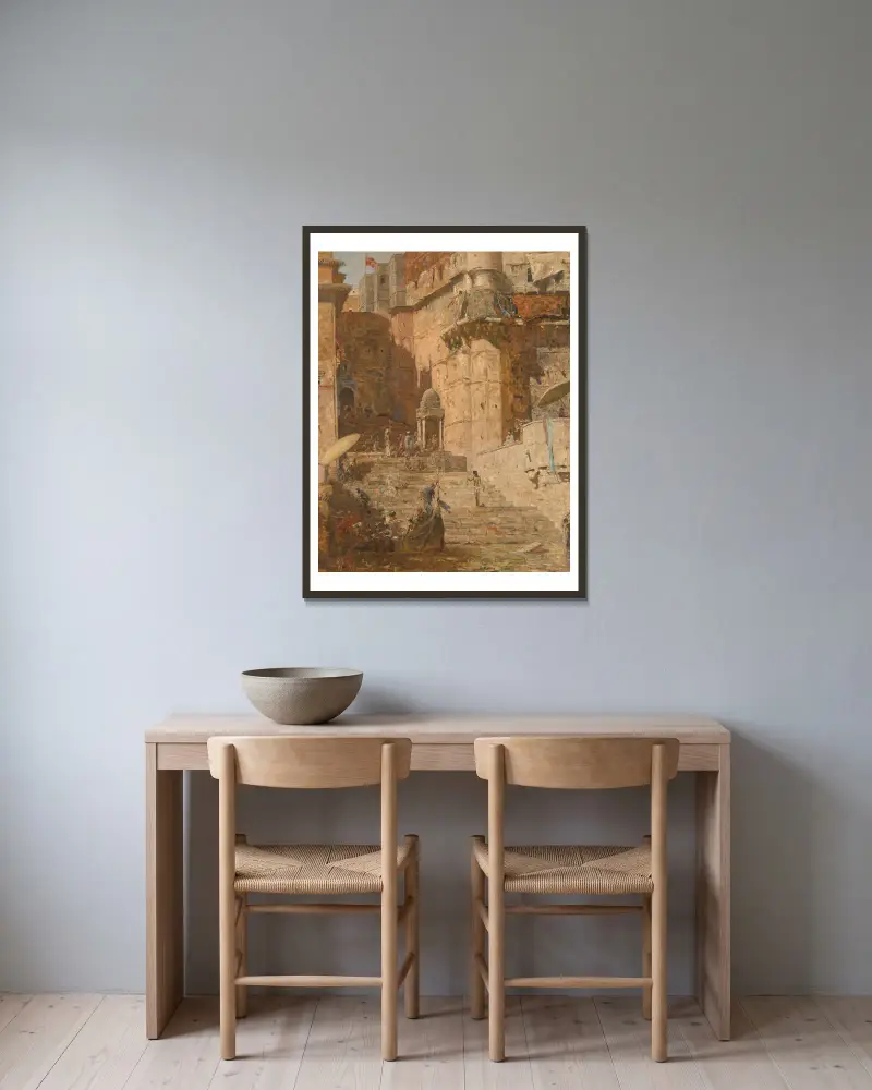 Benares, 1913 von Marius Bauer gerahmt an einer Wand