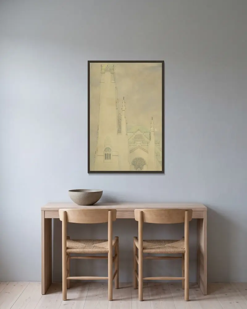Ontwerp voor een kerk av Marius Bauer inramad på en vägg