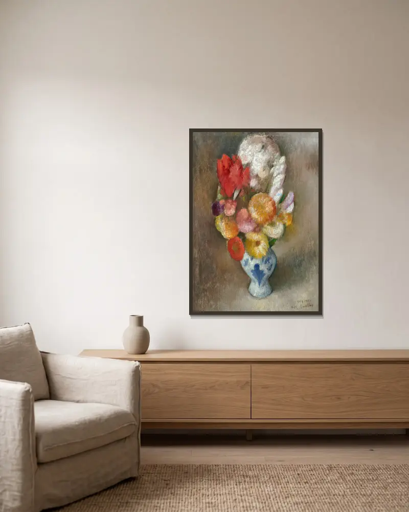 Flowers in a Vase av Mark Gertler inramad på en vägg