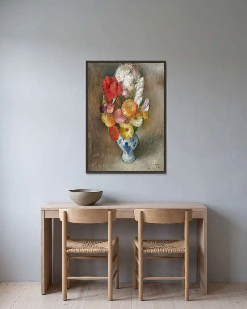 Flowers in a Vase av Mark Gertler inramad på en vägg