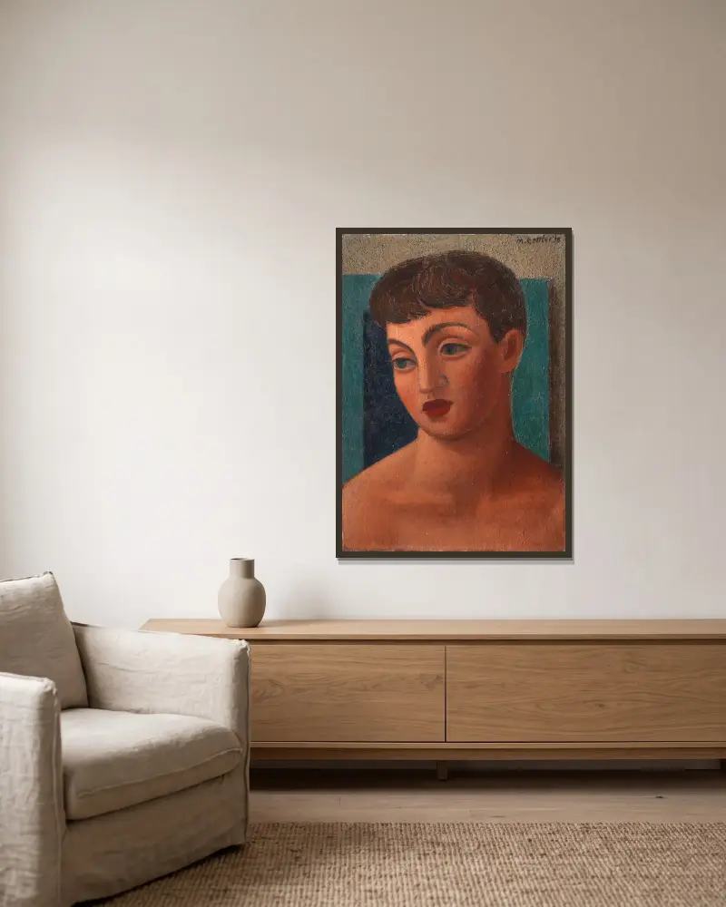 Head of a Girl (Miss Anne David) – nr 1 av Mark Gertler inramad på en vägg