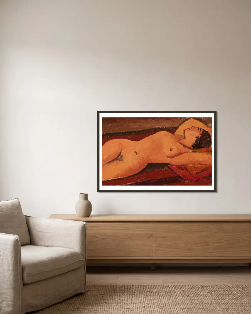 Ležící akt, 1938, Mark Gertler v rámu na stěně