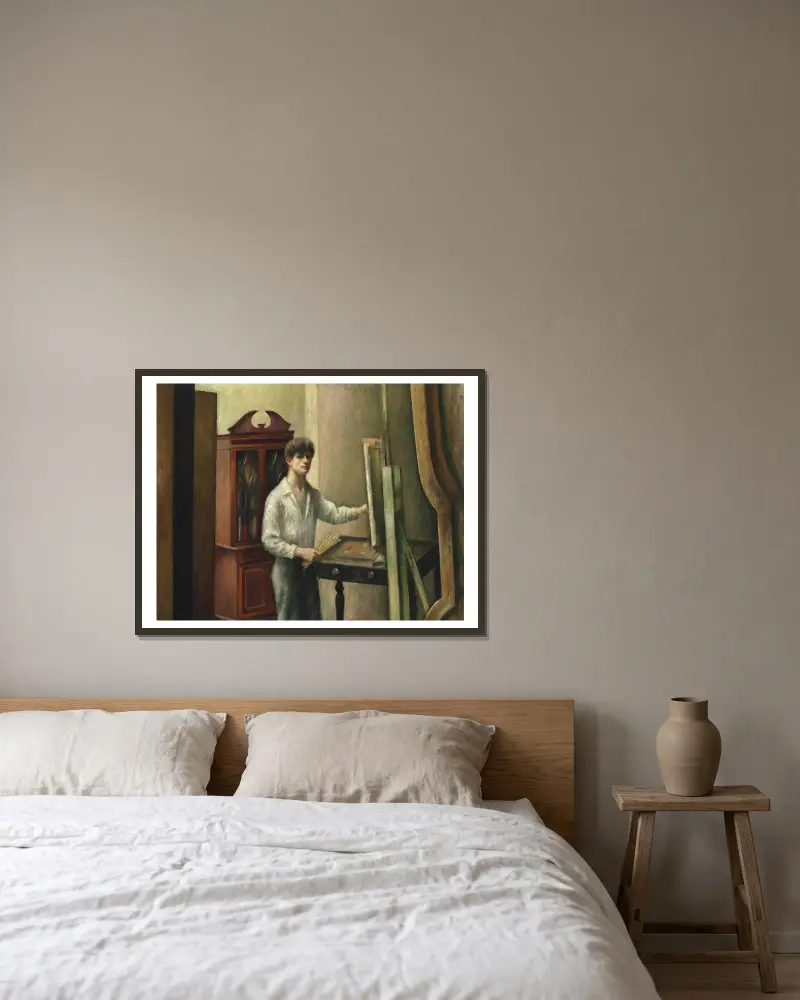 The Artist in his Studio av Mark Gertler inramad på en vägg
