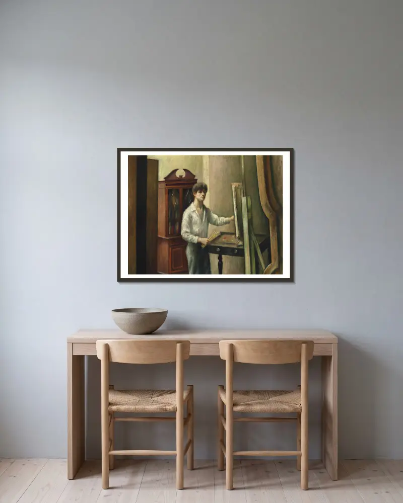 The Artist in his Studio av Mark Gertler inramad på en vägg