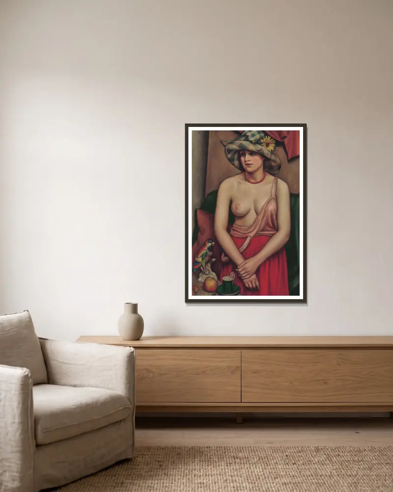 Der Strohhut von Mark Gertler gerahmt an einer Wand