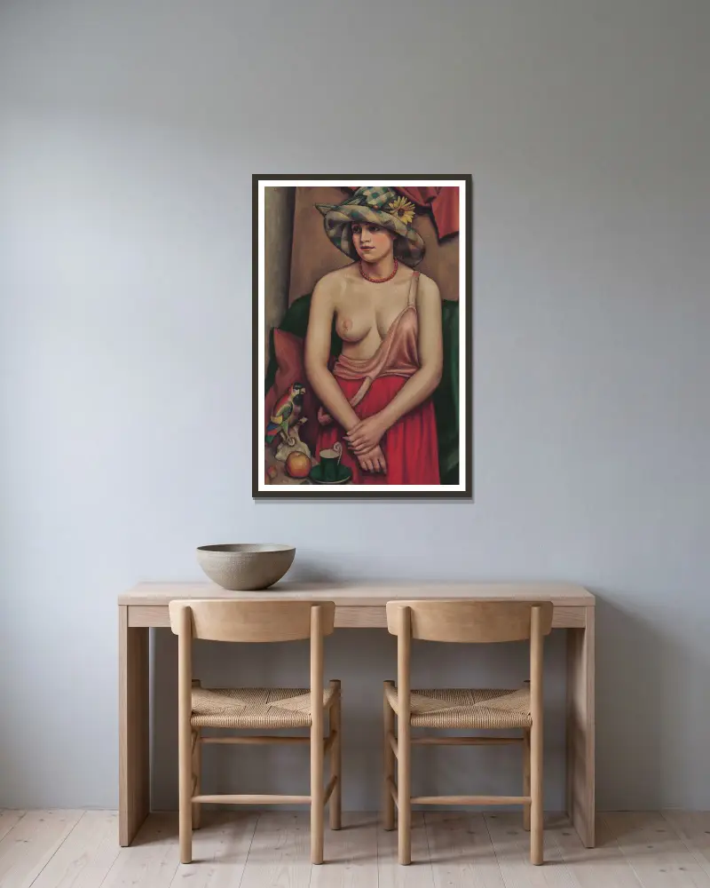 Der Strohhut von Mark Gertler gerahmt an einer Wand