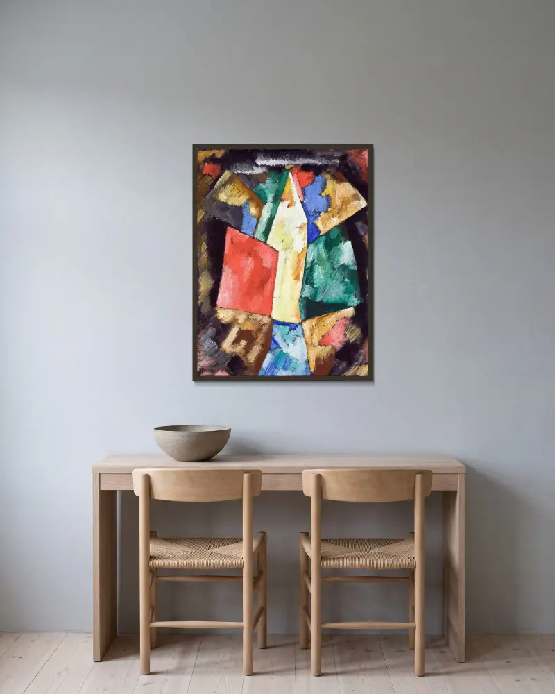 Abstraction, Blue, Yellow and Green av Marsden Hartley inramad på en vägg