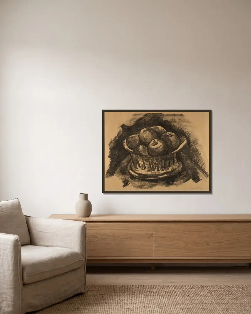 Jablka v košíku, Marsden Hartley v rámu na stěně