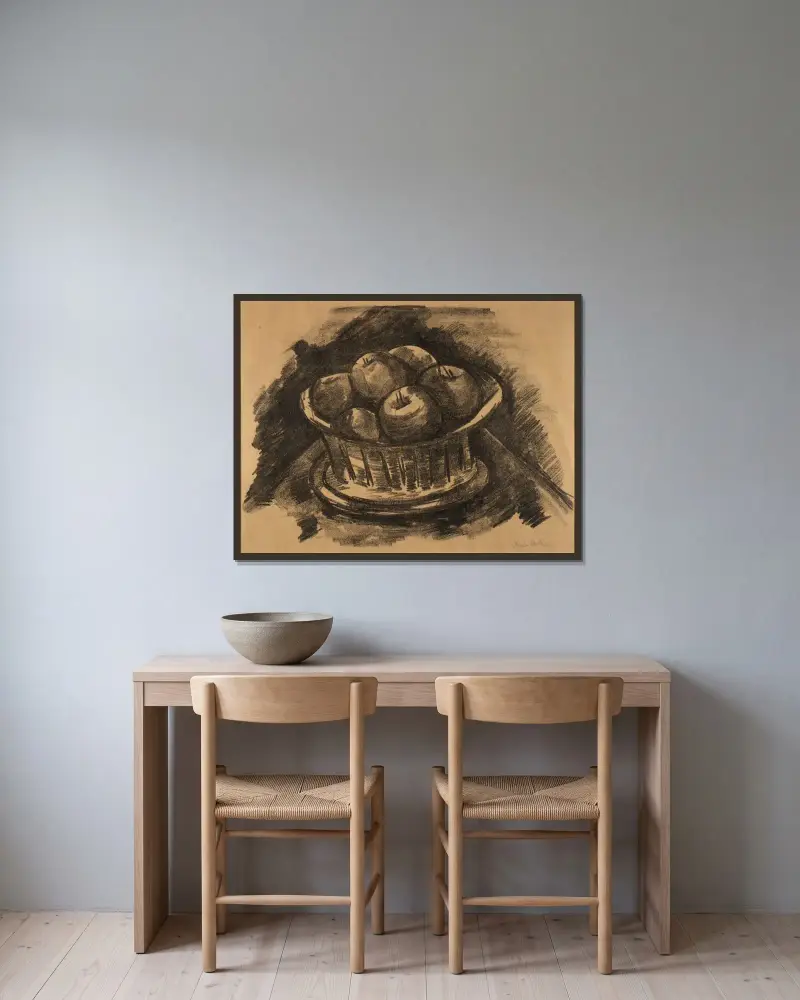 Jablka v košíku, Marsden Hartley v rámu na stěně