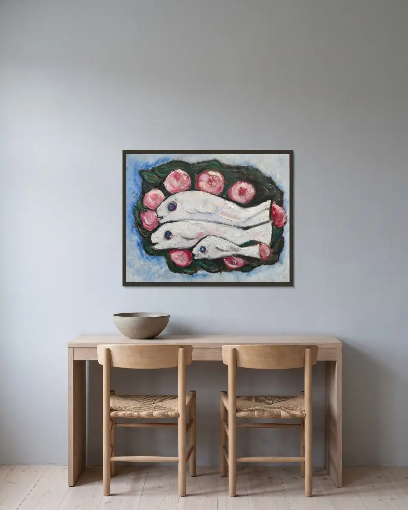 Bankett in der Stille von Marsden Hartley gerahmt an einer Wand