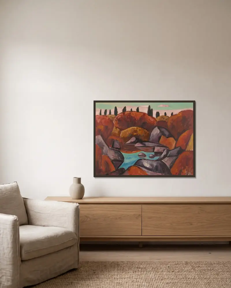 Flammender Teich—Dogtown von Marsden Hartley gerahmt an einer Wand