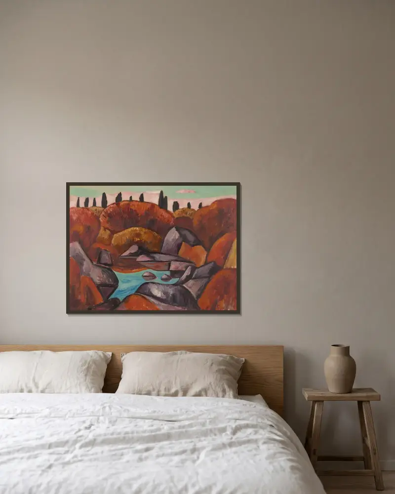 Flammender Teich—Dogtown von Marsden Hartley gerahmt an einer Wand