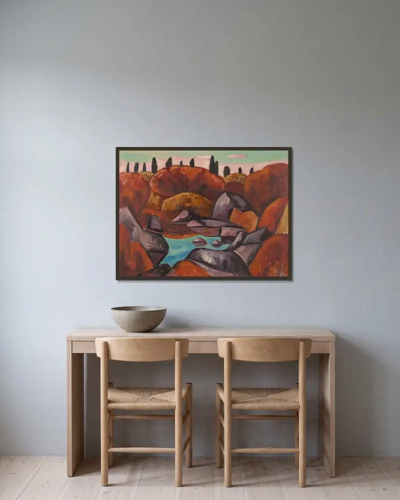 Flammender Teich—Dogtown von Marsden Hartley gerahmt an einer Wand
