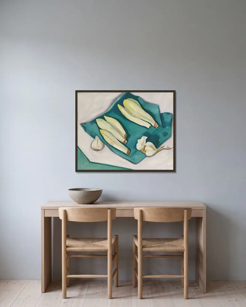 Knoblauch und Endivie von Marsden Hartley gerahmt an einer Wand