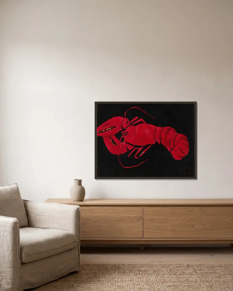 Lobster on Black Background av Marsden Hartley inramad på en vägg