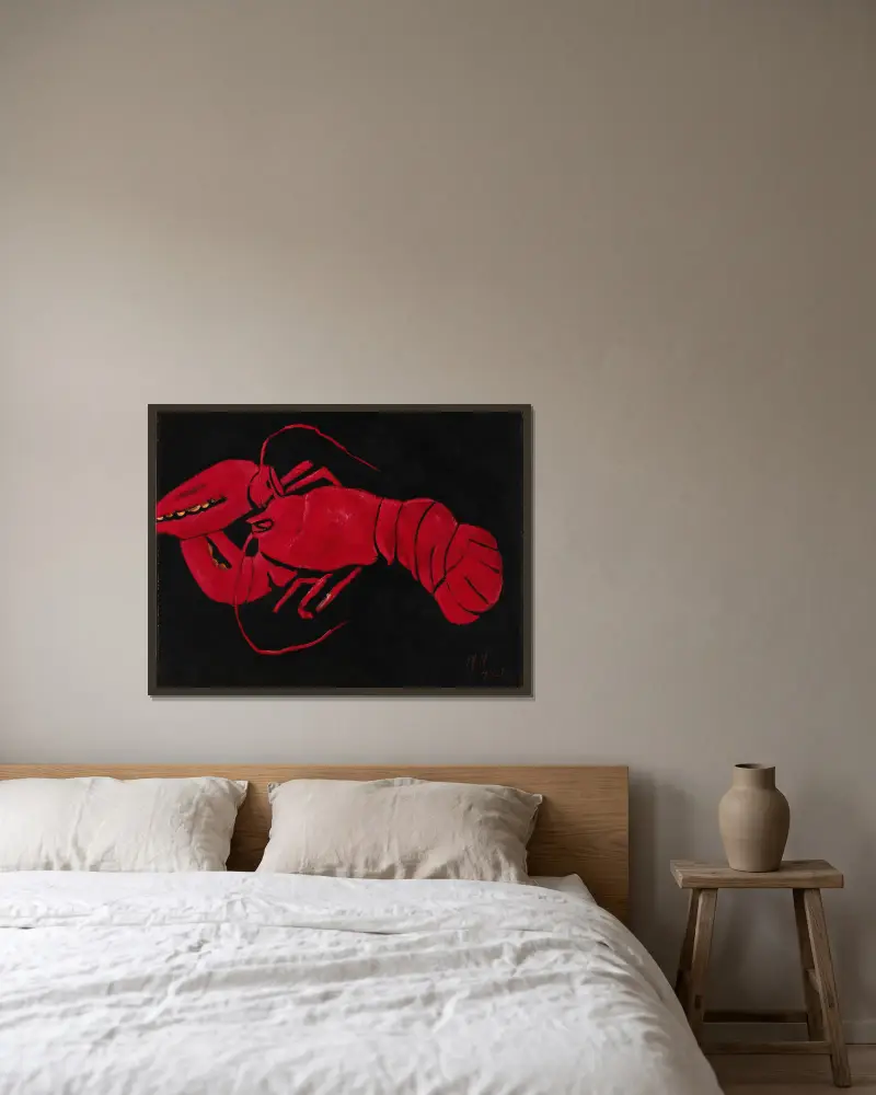 Lobster on Black Background av Marsden Hartley inramad på en vägg