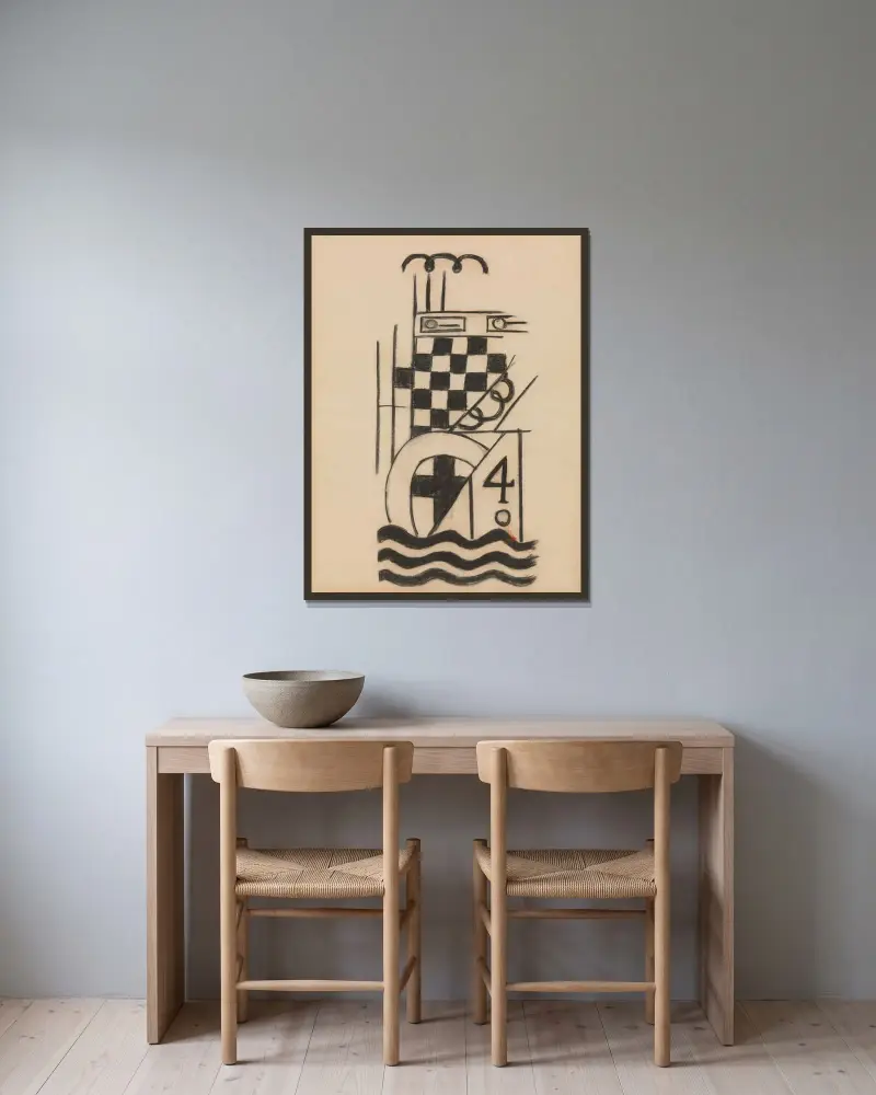 Militära symboler 2 av Marsden Hartley inramad på en vägg
