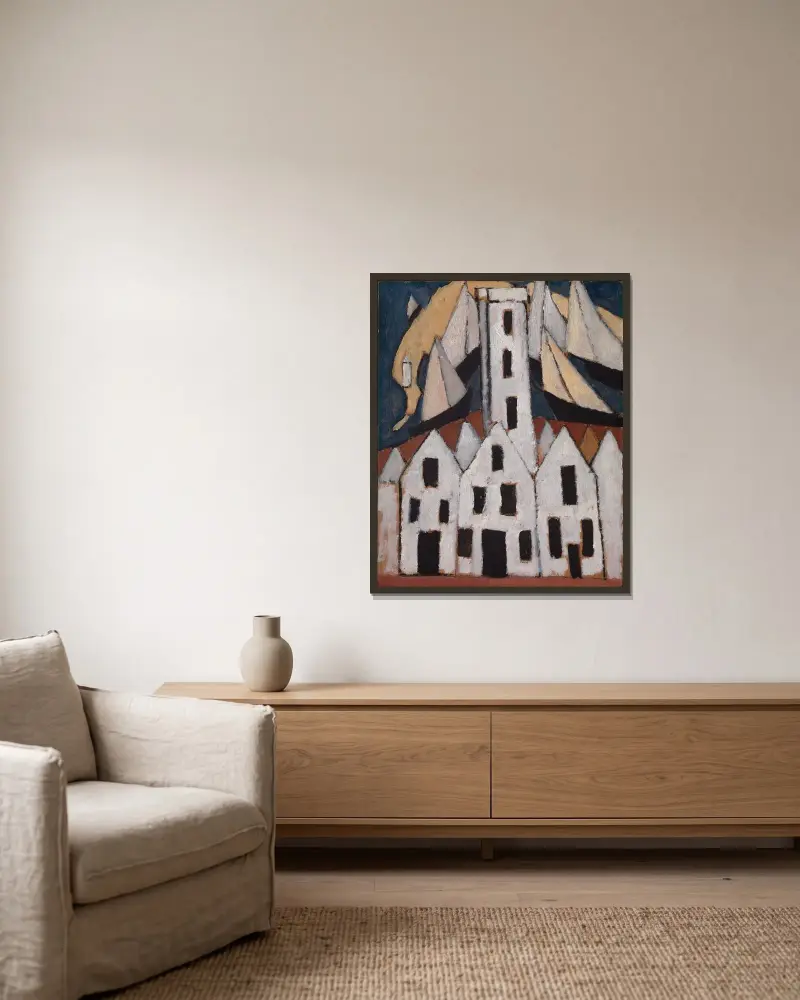 Bewegung Nr. 5, Häuser in Provincetown von Marsden Hartley gerahmt an einer Wand