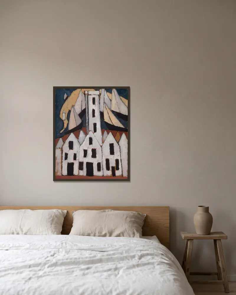 Bewegung Nr. 5, Häuser in Provincetown von Marsden Hartley gerahmt an einer Wand