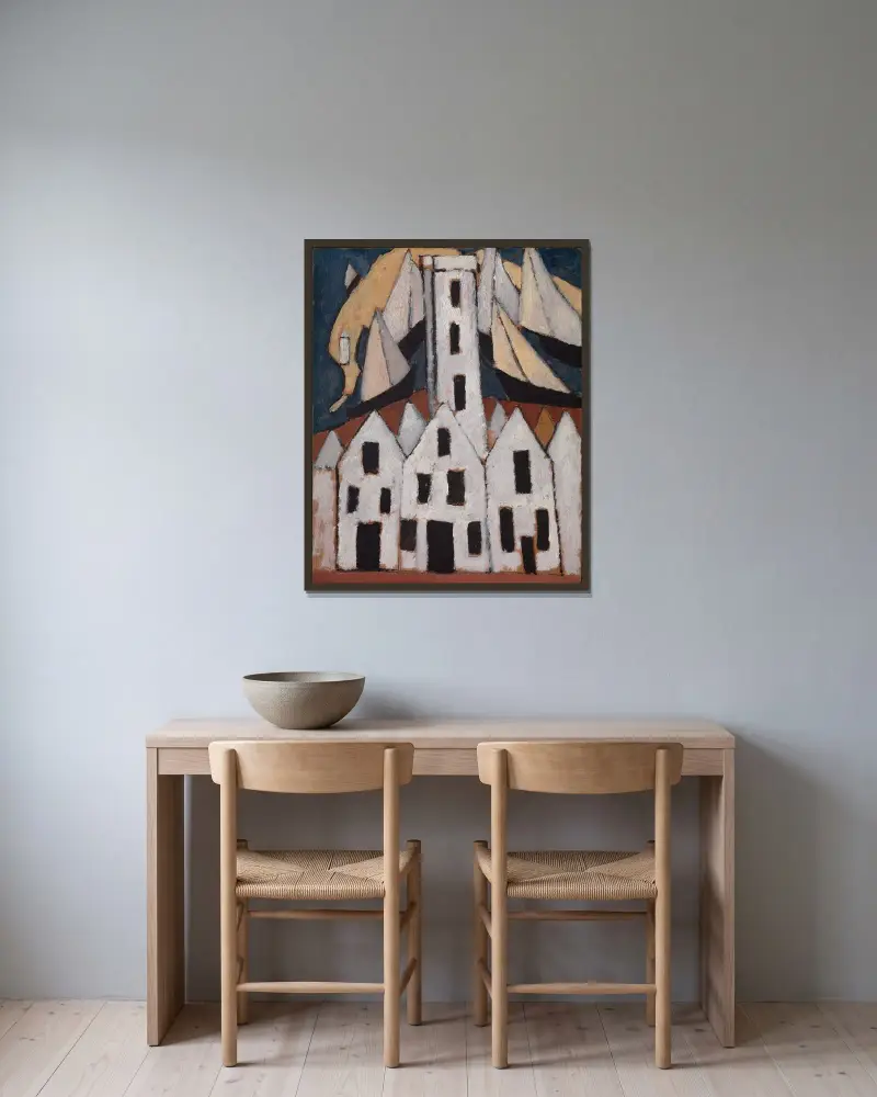 Bewegung Nr. 5, Häuser in Provincetown von Marsden Hartley gerahmt an einer Wand
