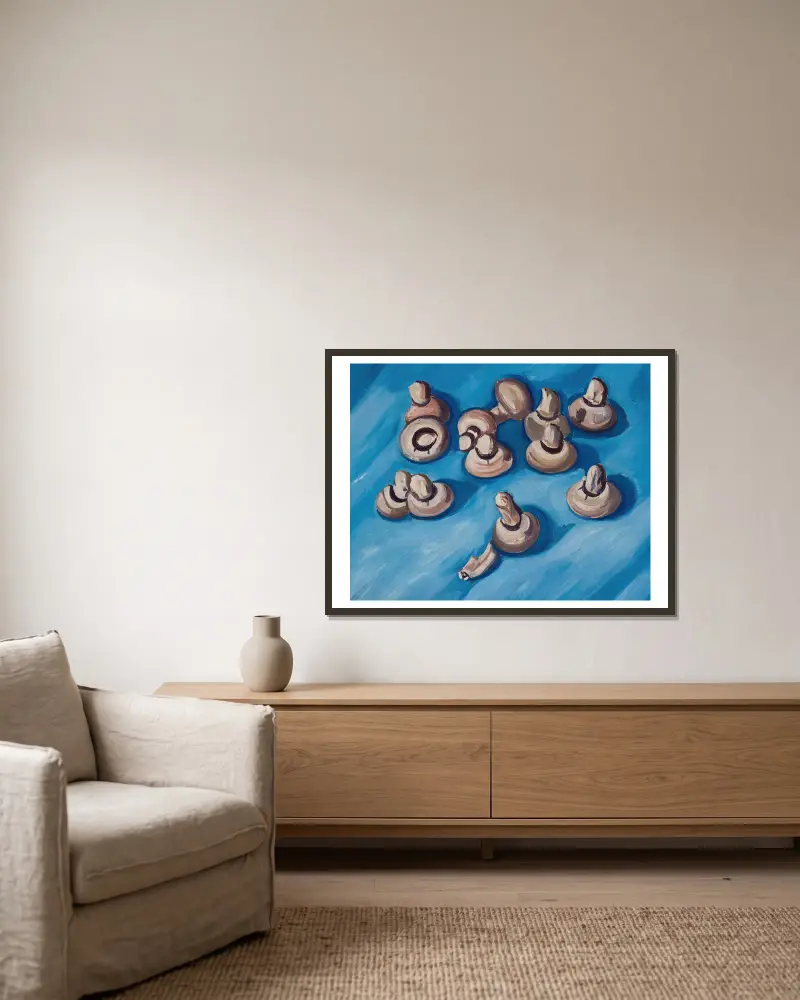 Mushrooms on a Blue Background av Marsden Hartley inramad på en vägg