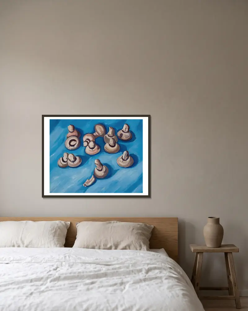 Mushrooms on a Blue Background av Marsden Hartley inramad på en vägg