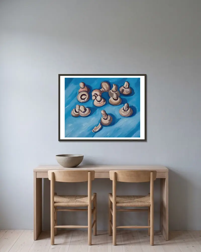 Mushrooms on a Blue Background av Marsden Hartley inramad på en vägg