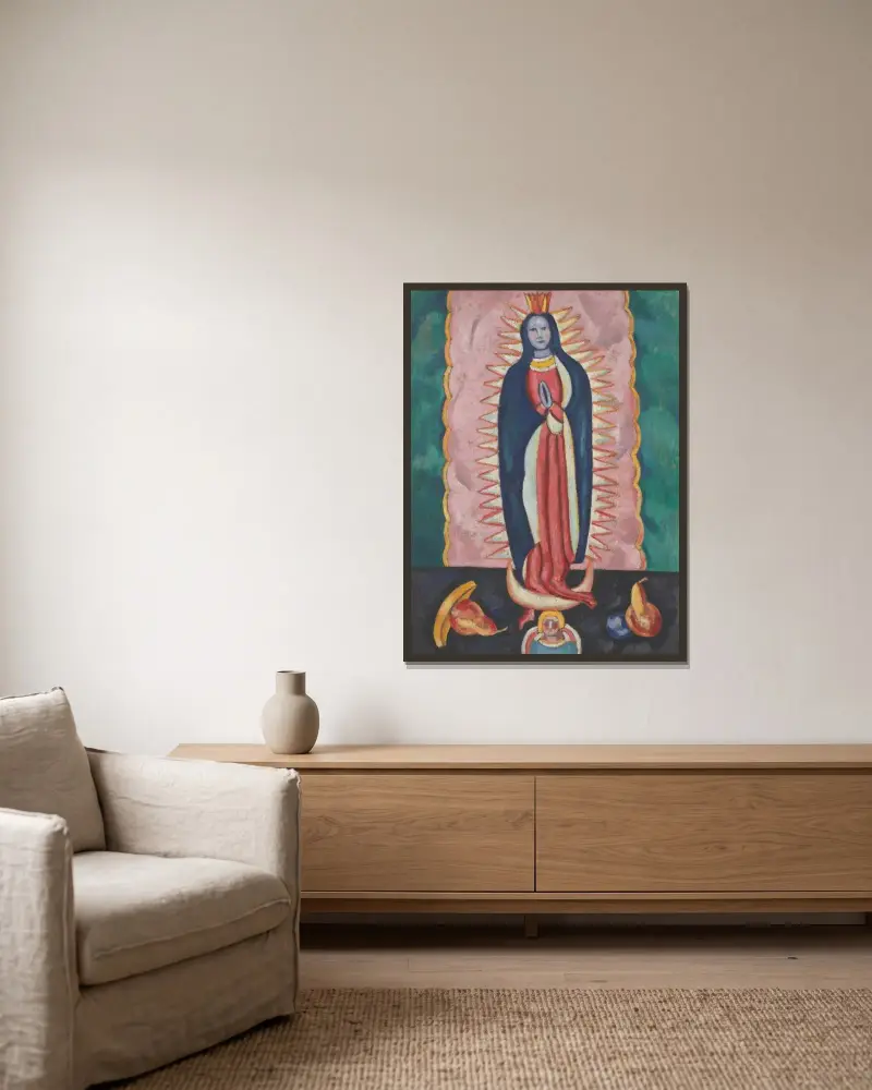 Die Jungfrau von Guadalupe von Marsden Hartley gerahmt an einer Wand
