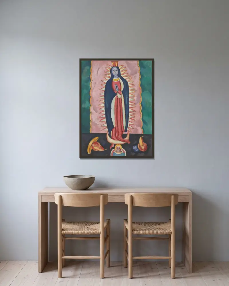 Die Jungfrau von Guadalupe von Marsden Hartley gerahmt an einer Wand