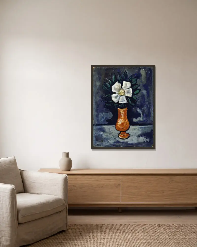 Weiße Blume von Marsden Hartley gerahmt an einer Wand