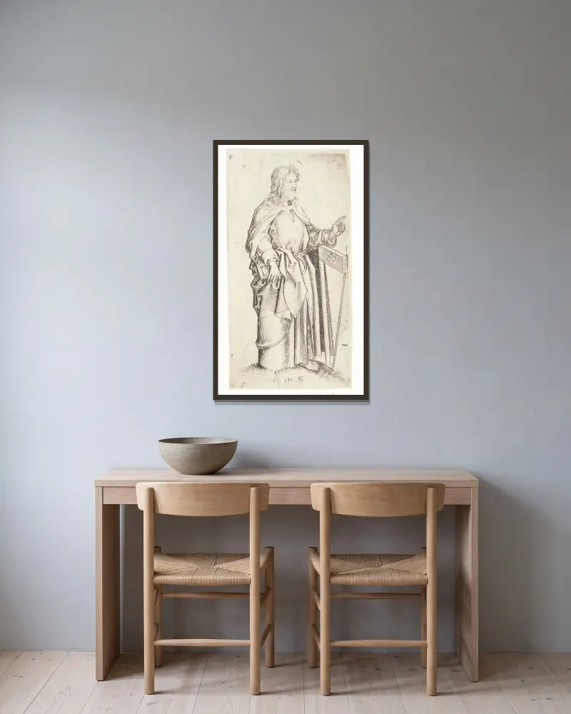Apostlen Jakob den yngre av Martin Schongauer inramad på en vägg