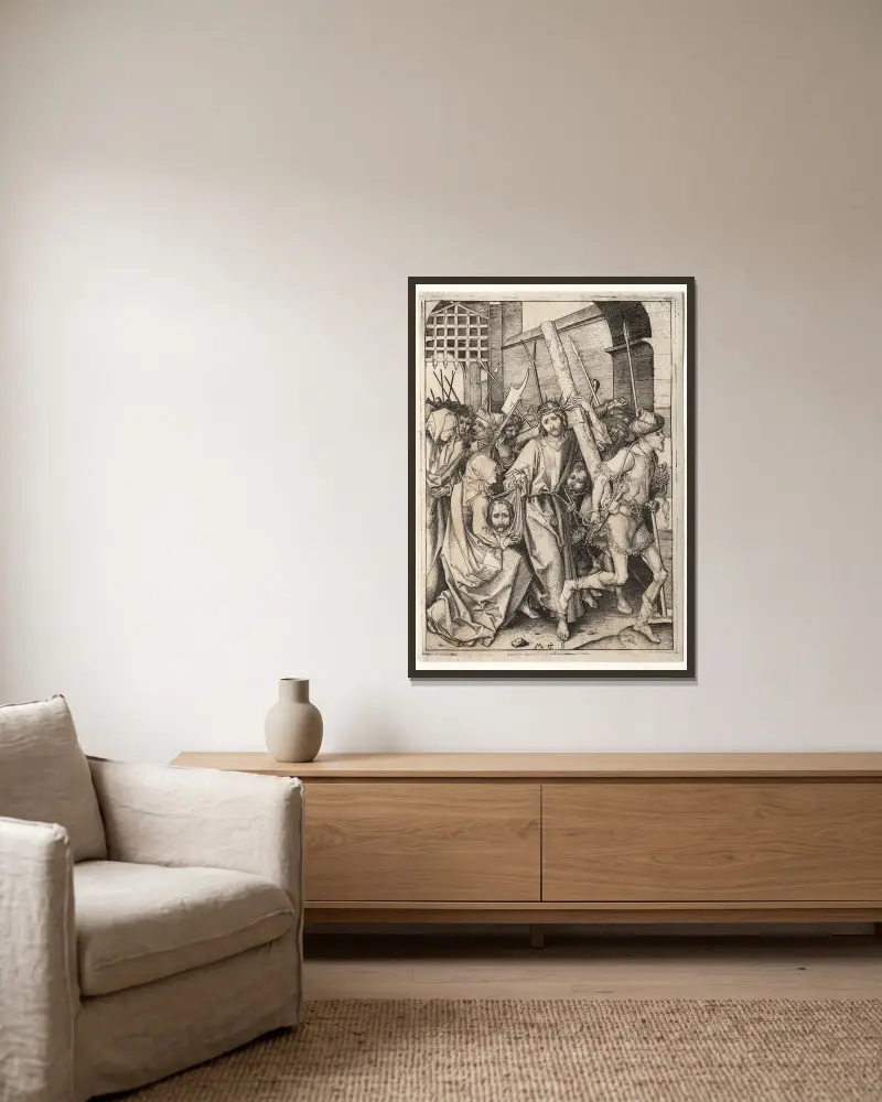 Christ Bearing the Cross av Martin Schongauer inramad på en vägg