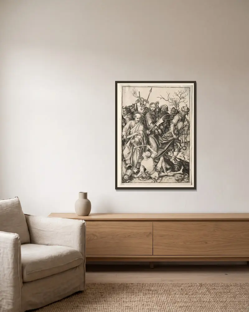 Gefangennahme Christi von Martin Schongauer gerahmt an einer Wand