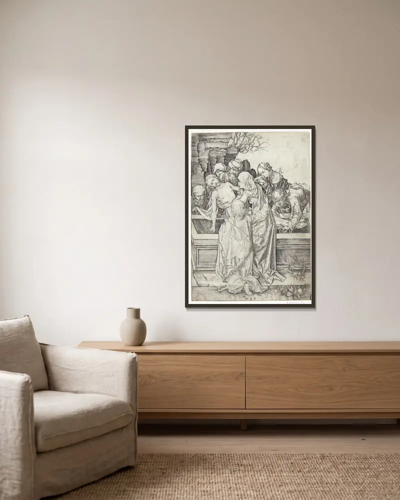 Die Grablegung von Martin Schongauer gerahmt an einer Wand