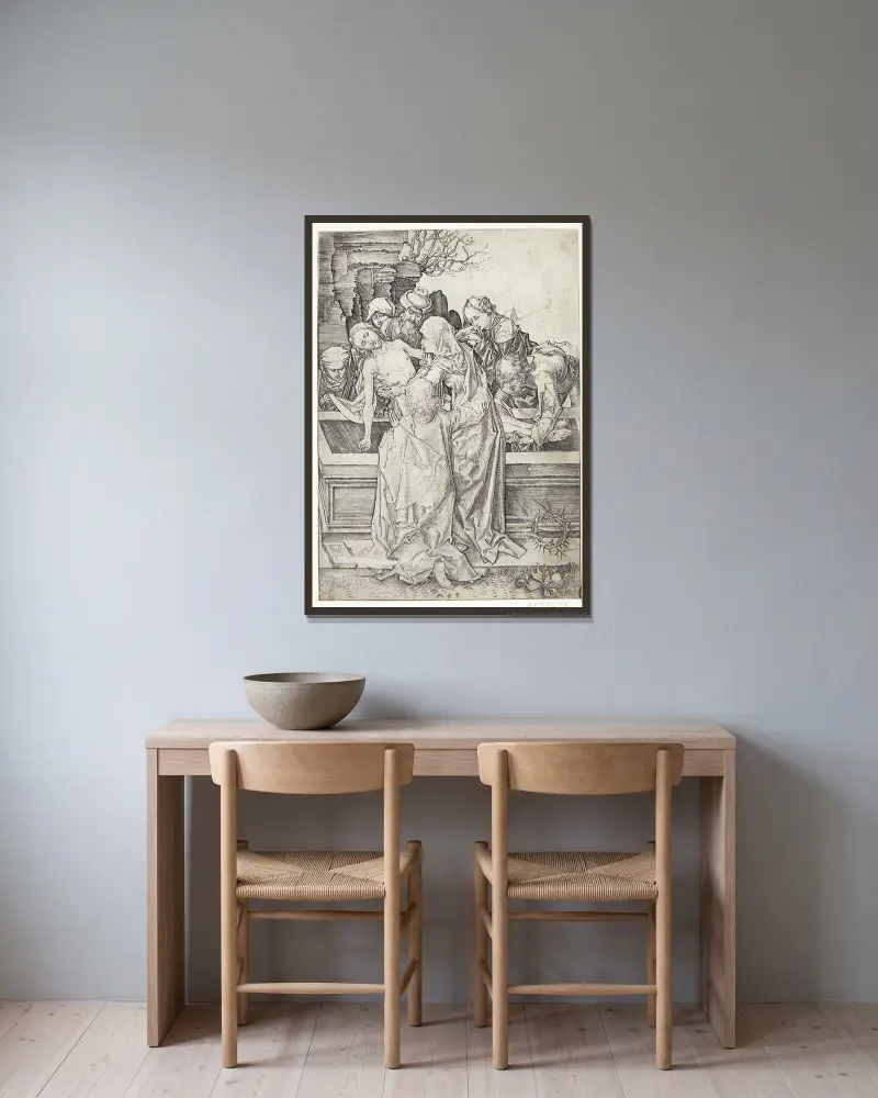 Die Grablegung von Martin Schongauer gerahmt an einer Wand