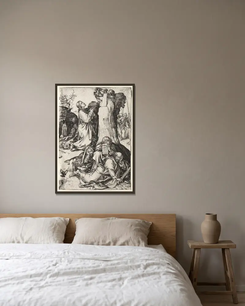 Våndagorna i Getsemane av Martin Schongauer inramad på en vägg